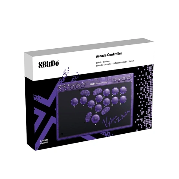 8BitDo Arcade Stick All-Button, Signature Edition, Átlátszó lila, vezeték nélküli kontroller