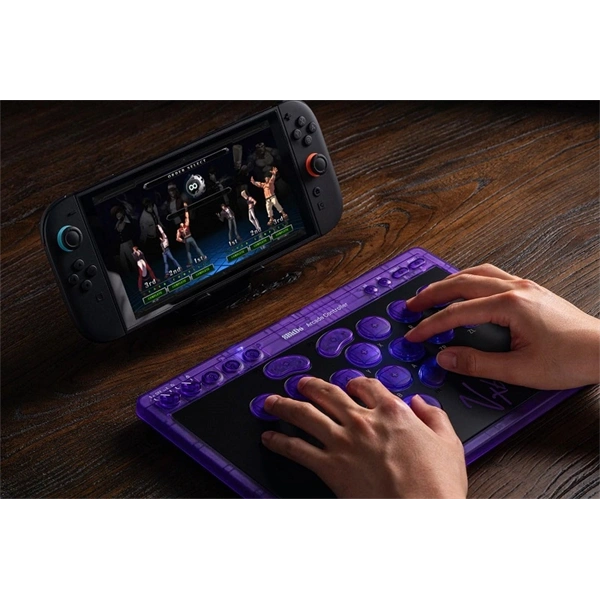 8BitDo Arcade Stick All-Button, Signature Edition, Átlátszó lila, vezeték nélküli kontroller