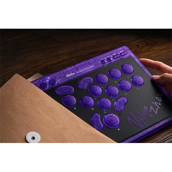 8BitDo Arcade Stick All-Button, Signature Edition, Átlátszó lila, vezeték nélküli kontroller