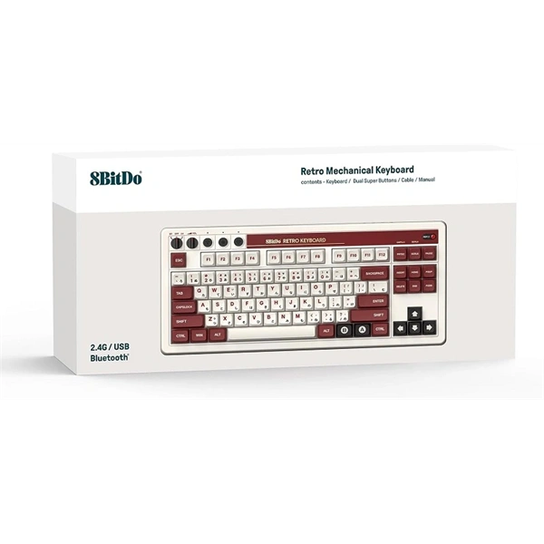 8BitDo Retro 87, Mechanikus, Kailh Box, Fami Edition, vezeték nélküli billentyűzet