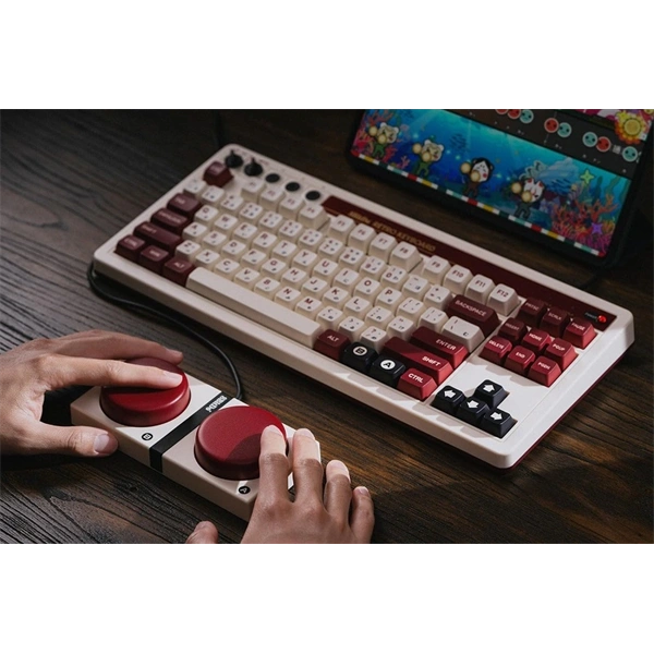 8BitDo Retro 87, Mechanikus, Kailh Box, Fami Edition, vezeték nélküli billentyűzet