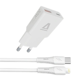 AVAX CH6414 30W GaN töltő és USB-C–Lightning szilikon kábel, fehér