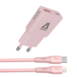 AVAX CH6418 30W GaN töltő és USB-C–Lightning szilikon kábel, rózsaszín