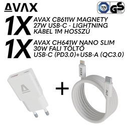 AVAX CH641W & CB611W – 30W GaN Gyorstöltő & 27W Mágneses Lightning Kábel csomag