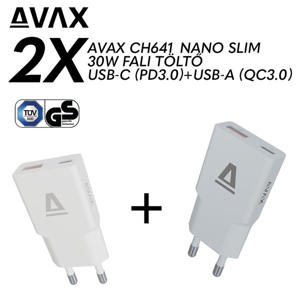 AVAX CH641W & CH641LB – 30W GaN USB-C & USB-A Gyorstöltő Duo