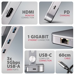 AXAGON HMC-STND ALU laptop állvány dokkoló állomással