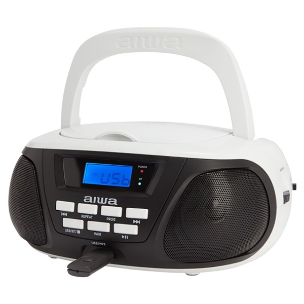 Aiwa BBTU-300BW hordozható fehér-fekete rádiós CD lejátszó