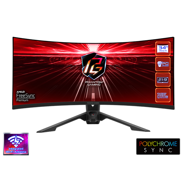 Asrock 34" PG34WQ15R3A UWQHD VA 165Hz HDMI/DP ívelt gamer monitor