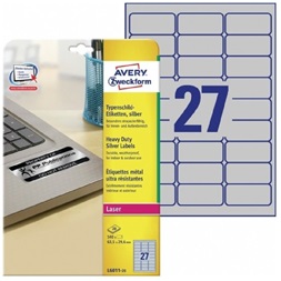 Avery L6011-20 63,5x29,6mm vízálló 540db-os ezüst etikett