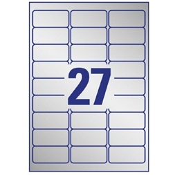 Avery L6011-20 63,5x29,6mm vízálló 540db-os ezüst etikett