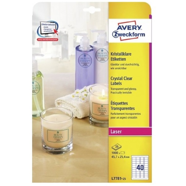 Avery L7781-25 45,7x25,4 mm 1000 db-os víztiszta etikett
