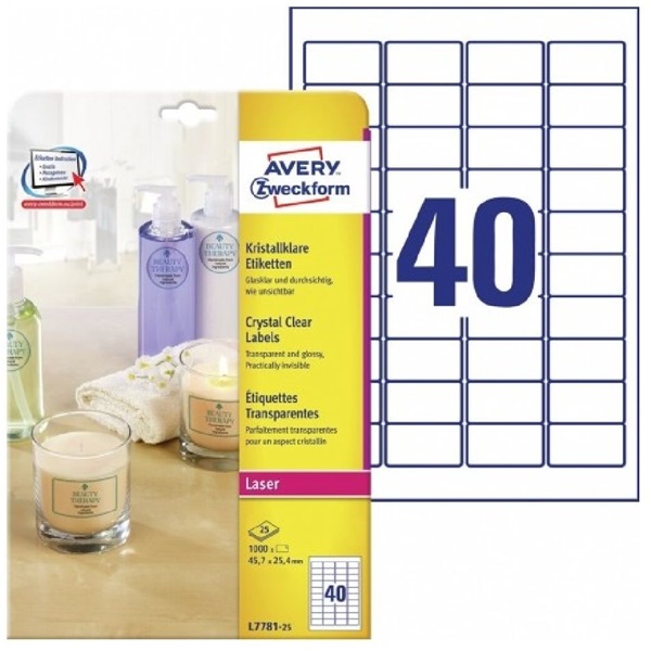 Avery L7781-25 45,7x25,4 mm 1000 db-os víztiszta etikett
