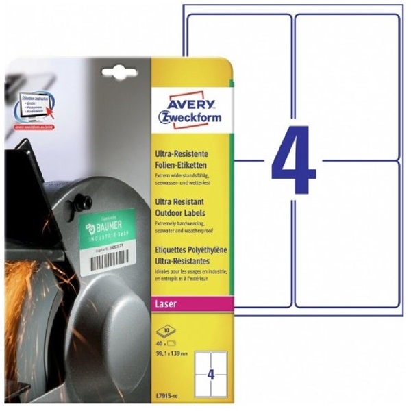 Avery L7915-10 99,1x139 mm ultra ellenálló 40 db-os etikett