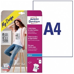 Avery MD1001 A4 világos/fehér textilre vasalható 5db fólia