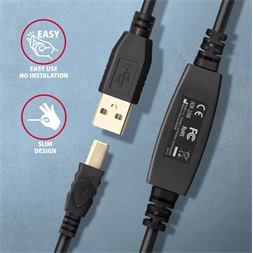Axagon ADR-220B 20m USB 2.0 A apa - USB B apa aktív repeater kábel