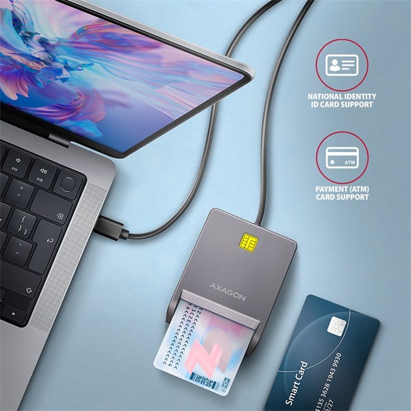 Axagon CRE-SM3TC USB-C Smart card FlatReader okos kártyaolvasó