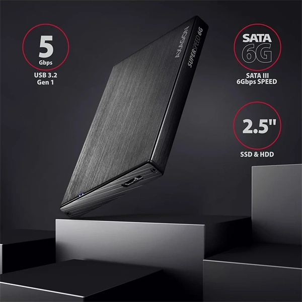 Axagon EE25-XA6 USB 3.0 fekete külső alumínium HDD/SSD ház