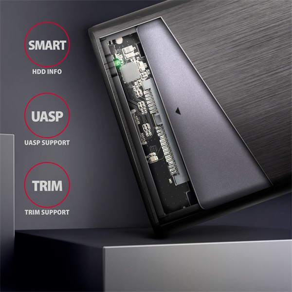 Axagon EE25-A6C USB 3.2 fekete csavar nélküli külső alumínium 2,5" HDD/SSD ház