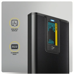 Axagon EEM2-SD2B külső USB-C 10Gbps fém ház LCD kijelzővel M.2 NVMe és SATA SSD meghajtókhoz