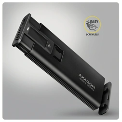 Axagon EEM2-SD2B külső USB-C 10Gbps fém ház LCD kijelzővel M.2 NVMe és SATA SSD meghajtókhoz