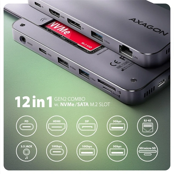 Axagon HMC-12GM2 12in1 USB HUB