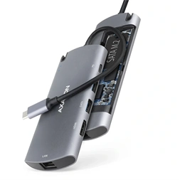 Axagon HMC-6M2 SUPERSPEED USB-C COMBO ezüst-fekete  6in1 hub