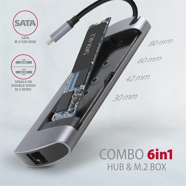 Axagon HMC-6M2 SUPERSPEED USB-C COMBO ezüst-fekete  6in1 hub