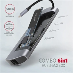 Axagon HMC-6M2 SUPERSPEED USB-C COMBO ezüst-fekete  6in1 hub