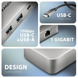 Axagon HMC-CUB83X2 USB-C 10Gbps DUAL 4K DISPLAY 7in1 hub