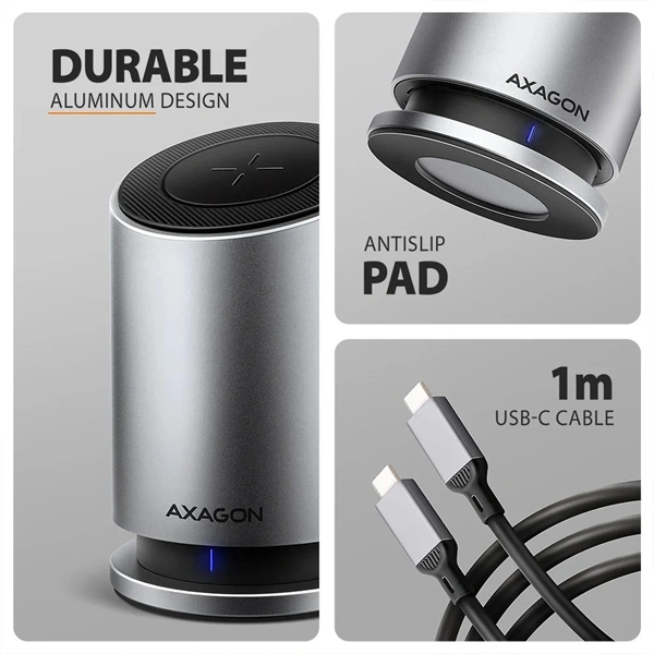 Axagon HMC-WL9 USB-C 10 Gbps 9in1 hub vezeték nélküli töltéssel