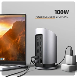 Axagon HMC-WL9 USB-C 10 Gbps 9in1 hub vezeték nélküli töltéssel