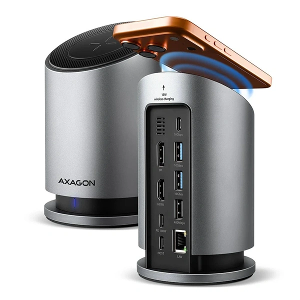 Axagon HMC-WL9 USB-C 10 Gbps 9in1 hub vezeték nélküli töltéssel