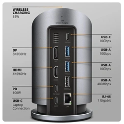 Axagon HMC-WL9 USB-C 10 Gbps 9in1 hub vezeték nélküli töltéssel