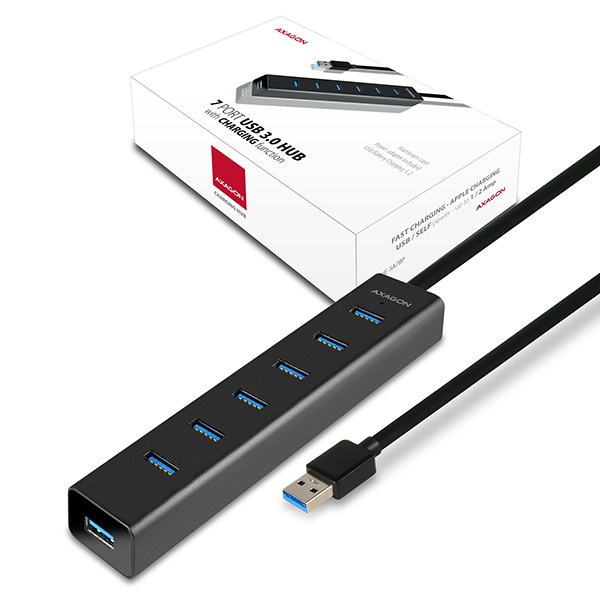 Axagon HUE-SA7BP 7 portos USB3.0 gyorstöltő fekete HUB