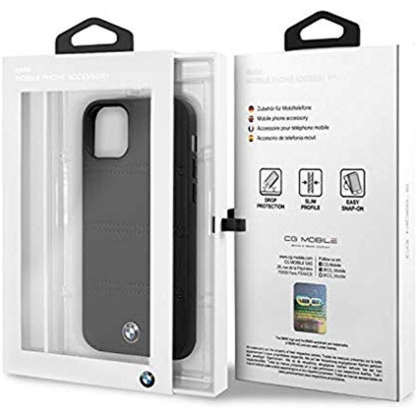 BMW iPhone 11 Pro Max vízszintesen csíkozott fekete kemény bőrtok