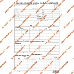 B.7300-261/UJ A4 álló "Külföldi kiküldetési utasítás és költségelszámolás" nyomtatvány