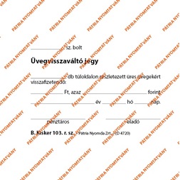 B.KISKER.103 105x70mm 100lapos "Üvegvisszaváltó jegy" nyomtatvány