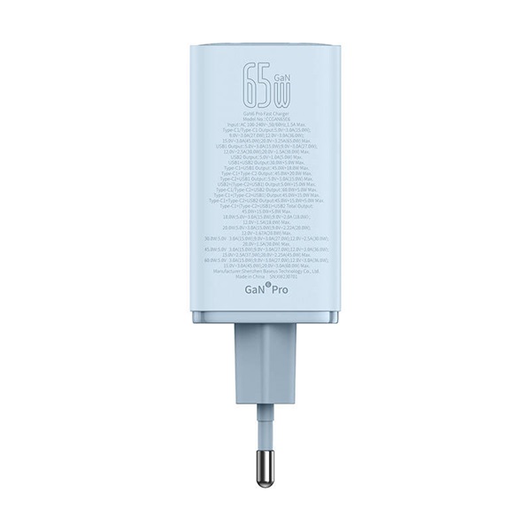 Baseus P10162701313-00 GAN6 Pro 65W kék hálózati gyorstöltő adapter
