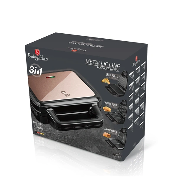 Berlinger Haus BH/9453 3in1 rózsaarany - fekete gorfi - grill/panini - szendvicssütő