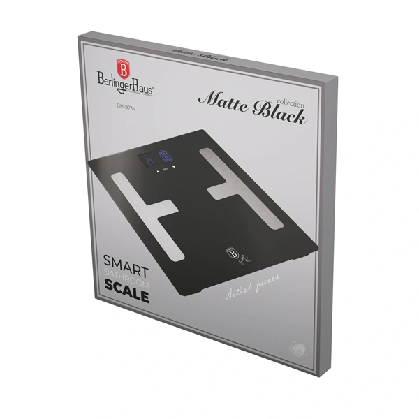 Berlinger Haus BH/9734 fekete 180 kg kapacitású testzsíranalizáló üveg személymérleg
