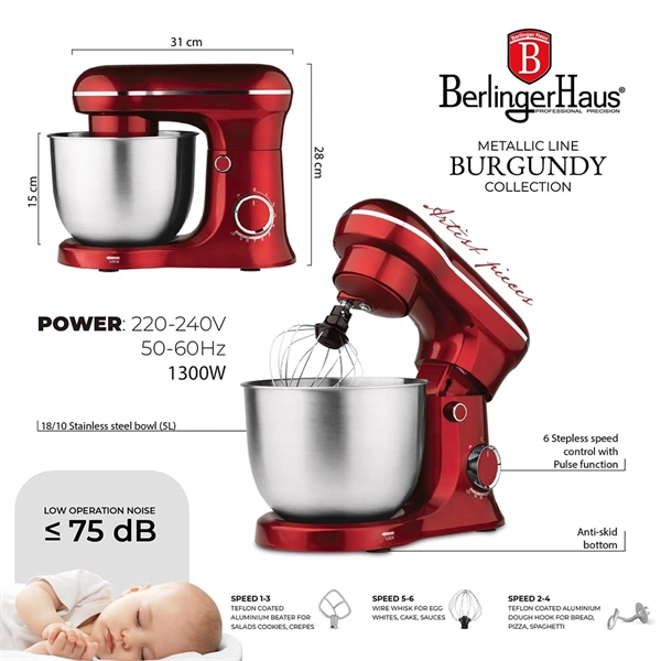 Berlinger Haus BH/9864 1500W, 5L burgundi konyhai robotgép