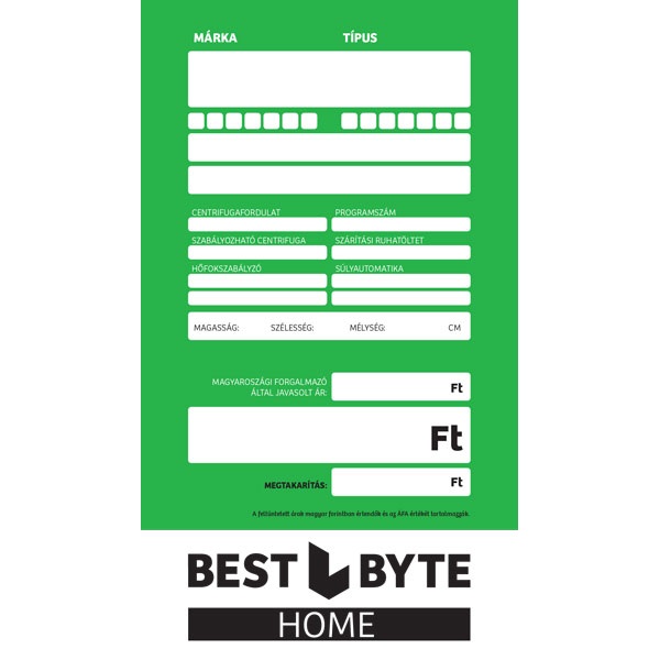 BestByte HOME mosógép ártábla 120x210mm