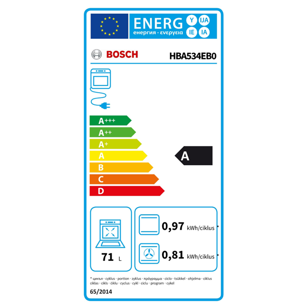 Bosch HBA534EB0 fekete, beépíthető, sütőtér: 71L, grill, hidrolitikus, sütő