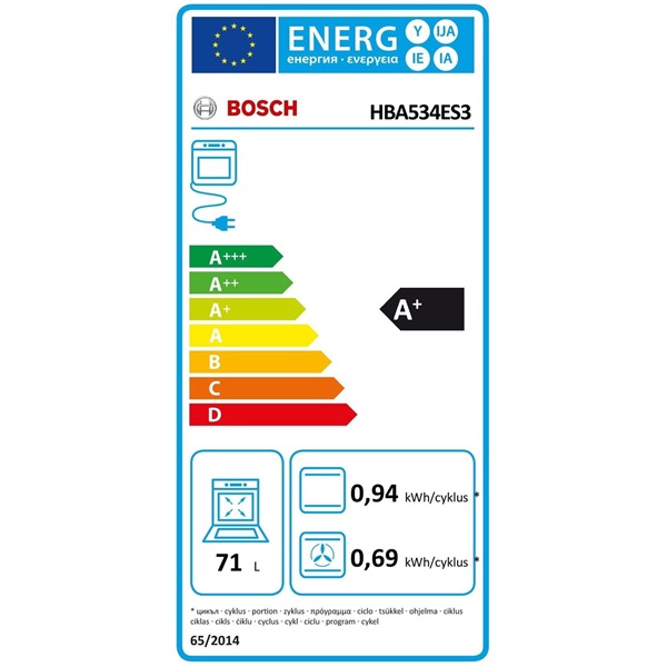 Bosch HBA534ES3 inox, beépíthető, sütőtér: 71L, légkeverés, sütő