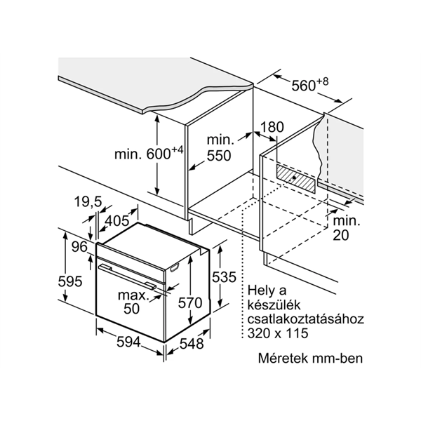 Bosch HBG578EB3 fekete, beépíthető, sütőtér: 71L, grill, légkeverés, sütő