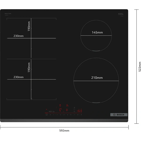 Bosch PIX631HC1E fekete, beépíthető, indukciós, főzőzóna: 4, beépíthető méret: 56cm, főzőlap