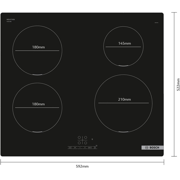 Bosch PUE611BB5E fekete, beépíthető, indukciós, főzőzóna: 4, beépíthető méret: 56cm, főzőlap