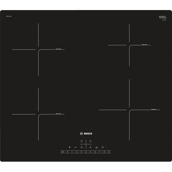 Bosch PUE611FB1E fekete, beépíthető, indukciós, főzőzóna: 4, beépíthető méret: 56cm, főzőlap
