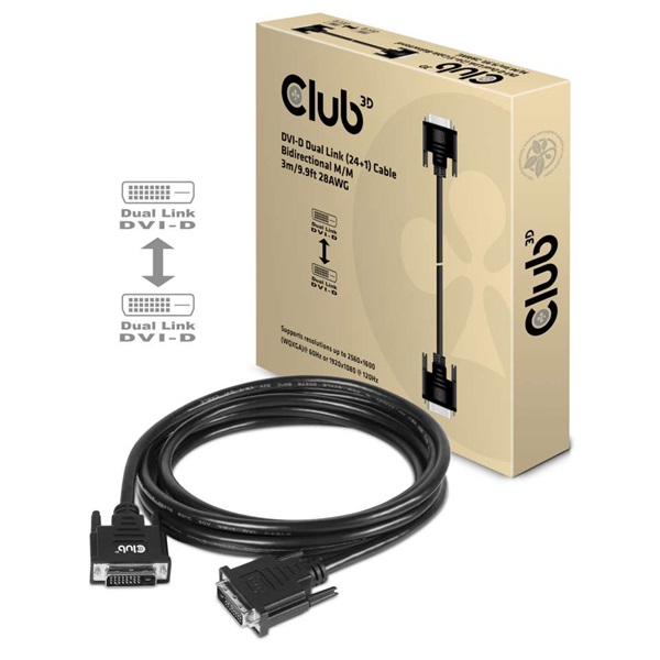 CLUB3D DVI-D Dual Link - DVI-D Dual Link 3m kétirányú kábel