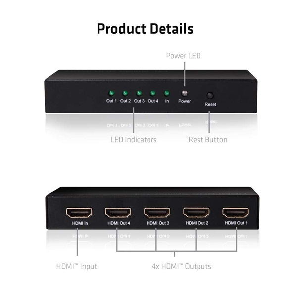 CLUB3D SenseVision HDMI 2.0 4 portos UHD Splitter